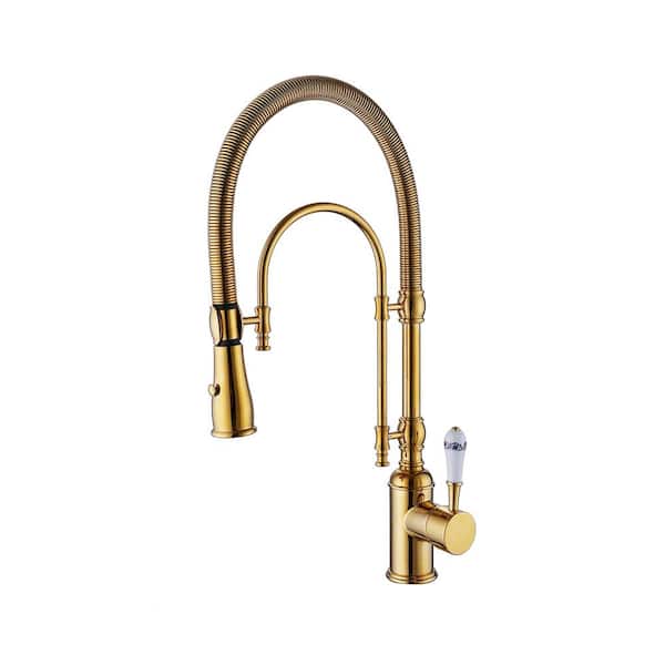 Tomfaucet Single-Handle Pull Down Sprayer Kitchen Faucet with Advanced 2-Setting Spray in Brushed Gold