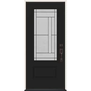 36 in. x 80 in. Left-Hand 3/4 Lite Decorative Glass Atherton Black Fiberglass Prehung Front Door