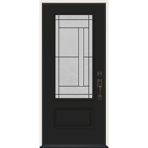 JELD-WEN 36 in. x 80 in. Left-Hand 3/4 Lite Decorative Glass Atherton Black Fiberglass Prehung Front Door