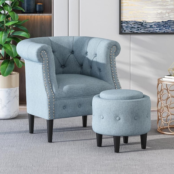 Noble House Caleb Fabric Club Chair and Ottoman Set, Blue