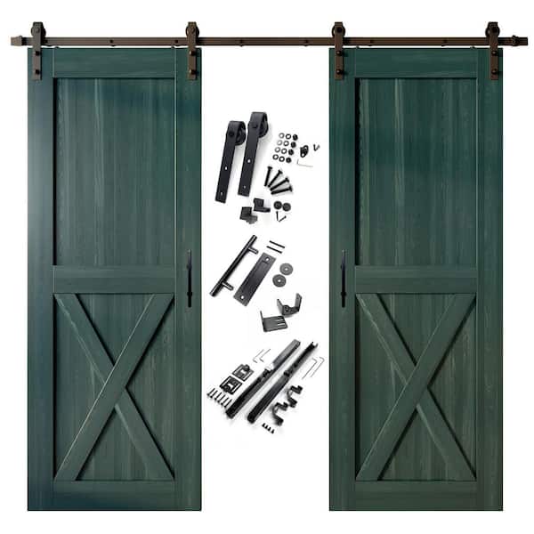HOMACER 36 in. x 96 in. X-Frame Royal Pine Double Pine Wood Interior Sliding Barn Door with Hardware Kit, Non-Bypass