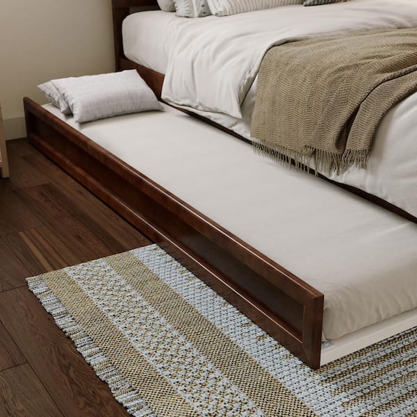 AFI Walnut Brown Mid-Century Modern Solid Wood Frame Twin XL Trundle Bed