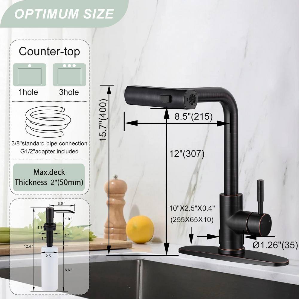 Matte Black Stainless Steel Pull Down Kitchen Faucet with Soap Dispenser