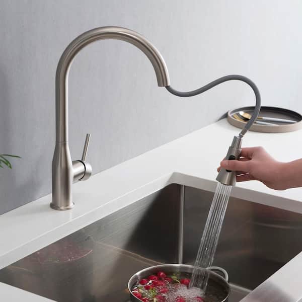 16.19 in. H 1.8 GPM Pull Down Sprayer Kitchen Faucet with 360° Spout Swivel, Soap Dispenser in Brushed Nickel
