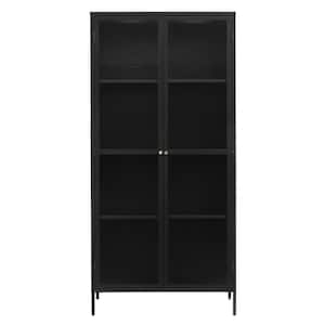 Breton 75 in. Black Display Cabinet with Fluted Glass Doors