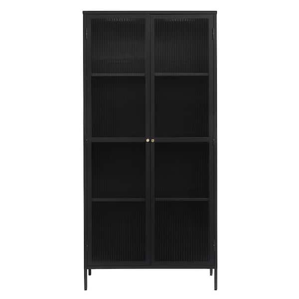 Nyhus Breton 75 in. Black Display Cabinet with Fluted Glass Doors