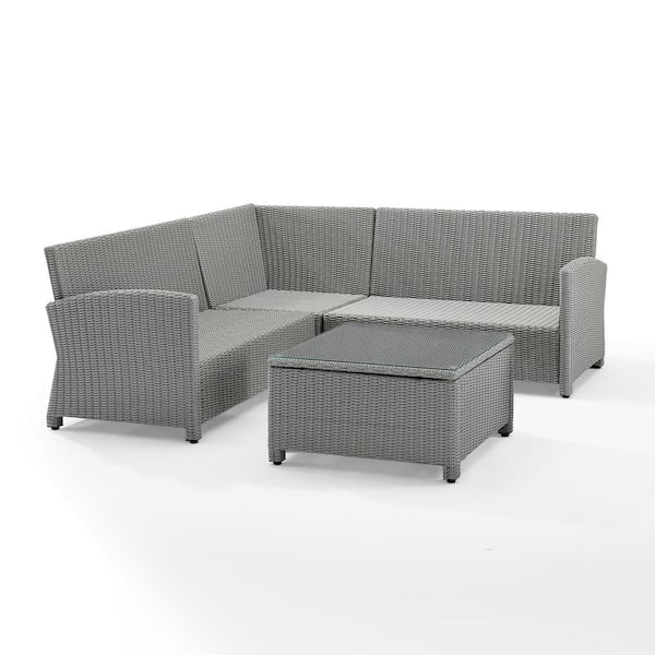 Crosley Furniture Bradenton Gray 4 Piece Wicker Outdoor Sectional Seating Set With Gray Cushion Ko70019gy Gy The Home Depot