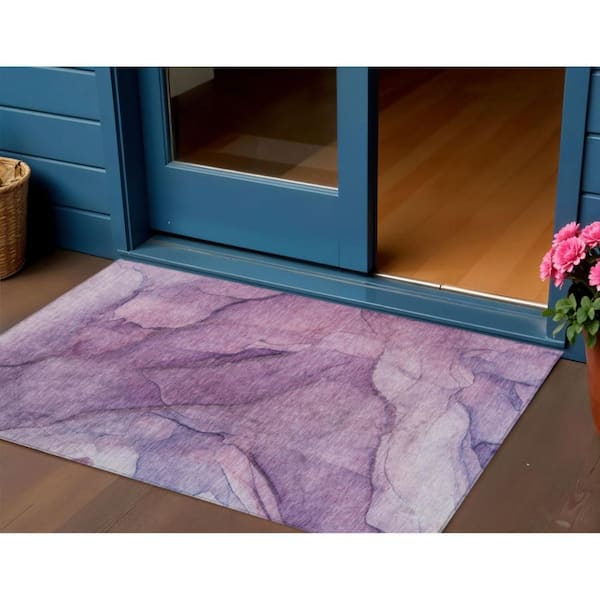 Purple, Lilac, Lavender 3 ft. x 5 ft. Woven Abstract Polyester Rectangle Indoor/Outdoor Area Rug