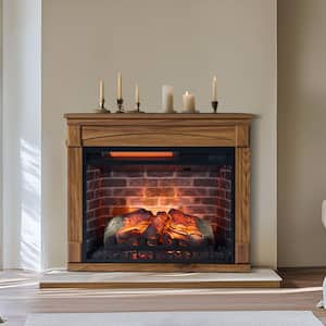 28 in. Freestanding Electric Fireplace with Remote, Removable Caster Wheel and Multi Color Flame in Dark Oak