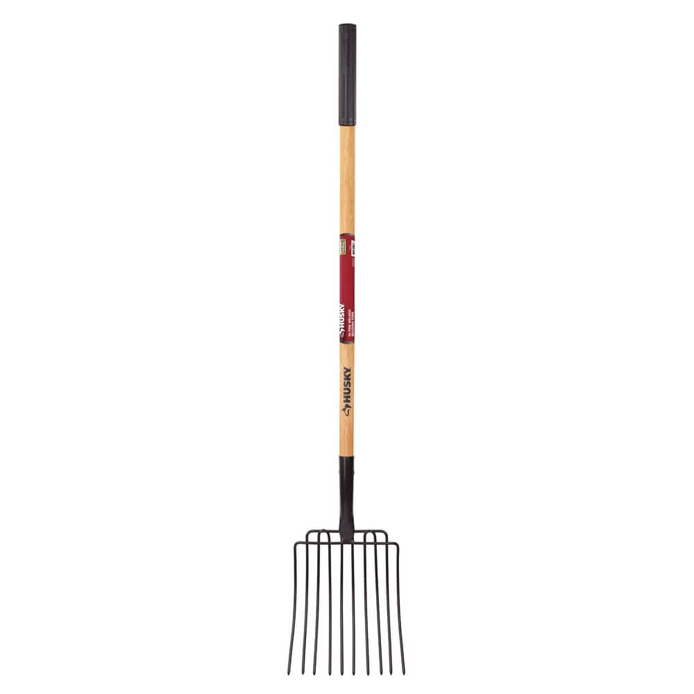 Husky 47 in. Wood Handle 10-Tines Welded Bedding Garden Fork