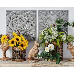 Metal Gray Floral Wall Decor with Embossed Designs (Set of 3)