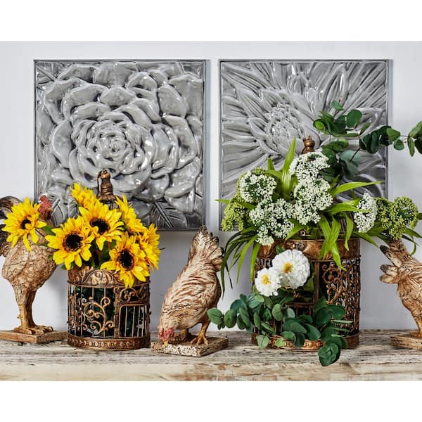 Litton Lane Metal Gray Floral Wall Decor with Embossed Designs (Set of 3)