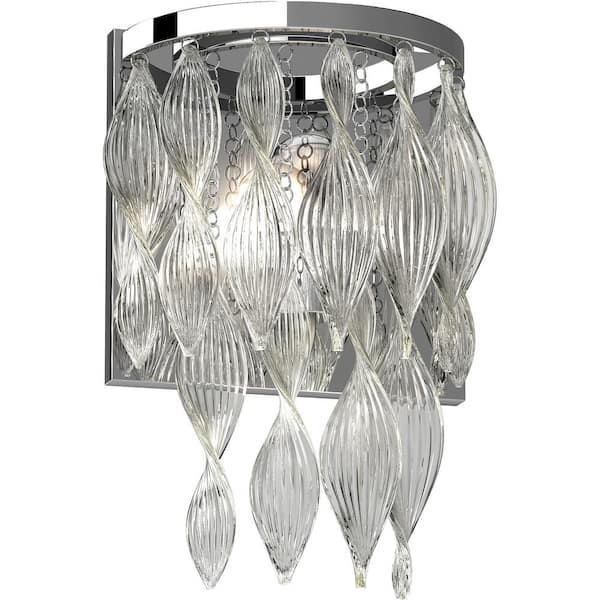 Volume Lighting Genevieve 1-Light Indoor Chrome Wall or Wall Sconce with Cascading/Spiraling Twisted Art Glass V1370-3 - Home Depot