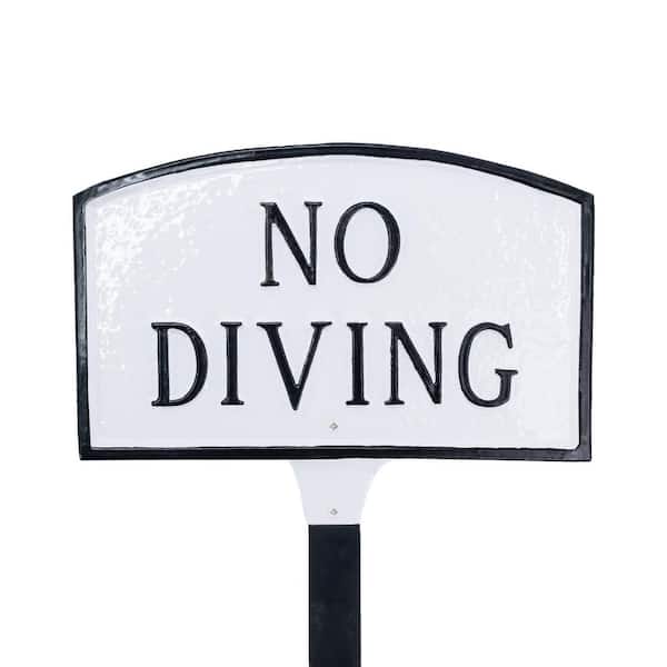 Montague Metal Products No Diving Small Arch Statement Plaque with Lawn Stake White/Black