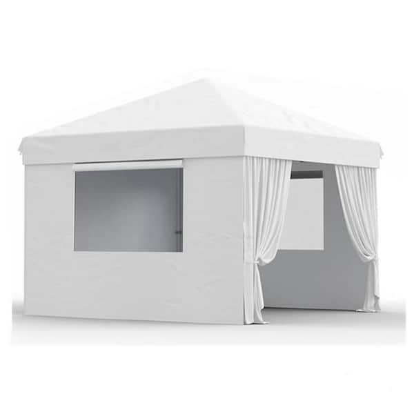 10 ft. x 10 ft. Instant Pop Up Canopy Tent Sun Shelter in White with 4 Removable Sidewalls and Adjustable Height