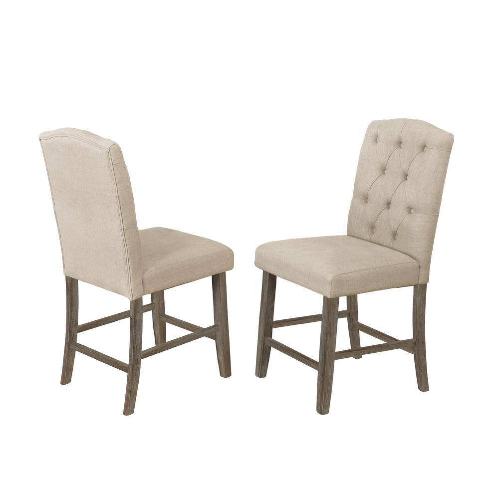 5-Piece Gray Counter Height Dining Set with Beige Linen Chairs