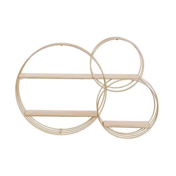 Litton Lane 37 in. x 26 in. Gold 3 Shelves Metal Wall Shelf