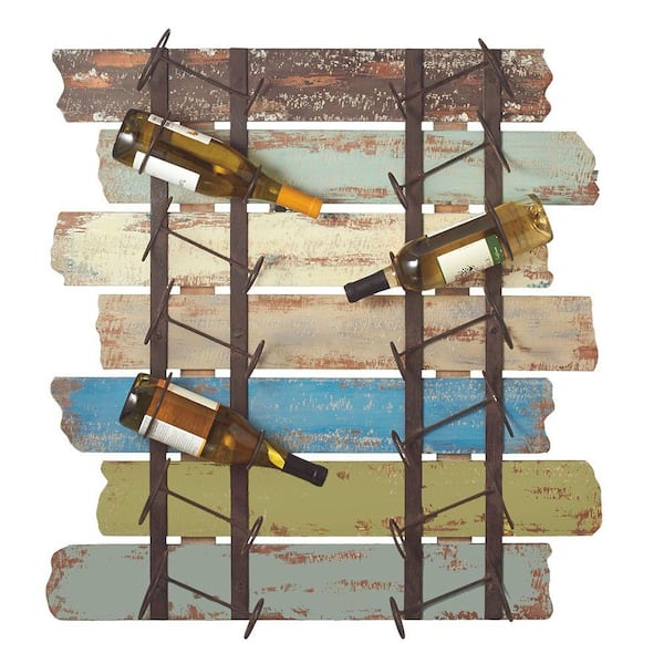 Filament Design Sundry 31.5 in. Distressed Wood Wine Bottle Holder in Multi Colored