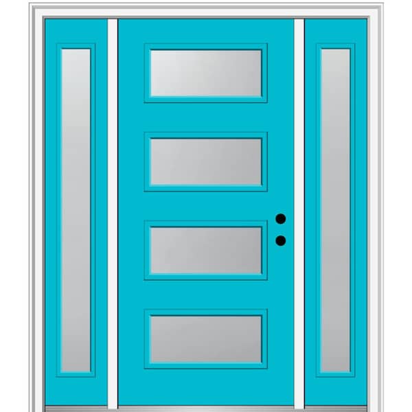 MMI Door 64.5 in. x 81.75 in. Celeste Left-Hand Inswing 4-Lite Frosted Painted Fiberglass Smooth Prehung Front Door w/ Sidelites