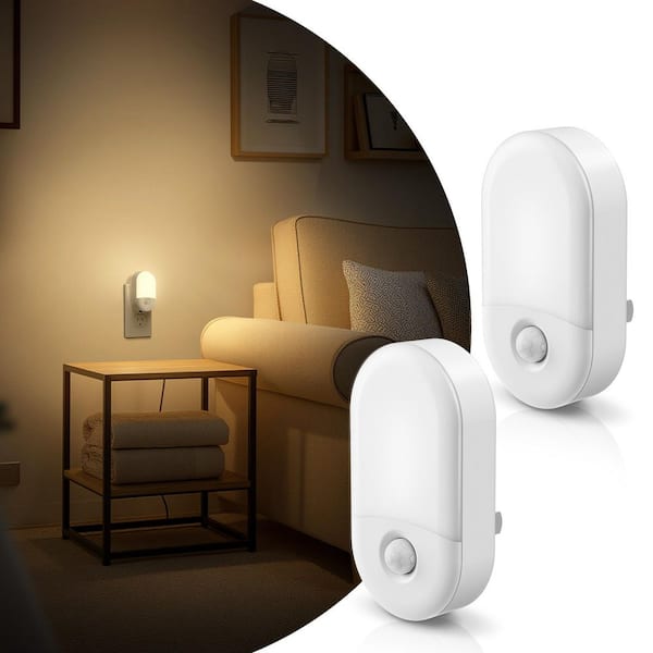 Motion Sensor Night Light Plug-In, 4-Pack, 3000K Warm White, Adjustable Brightness for Bathroom, Bedroom, Hallway