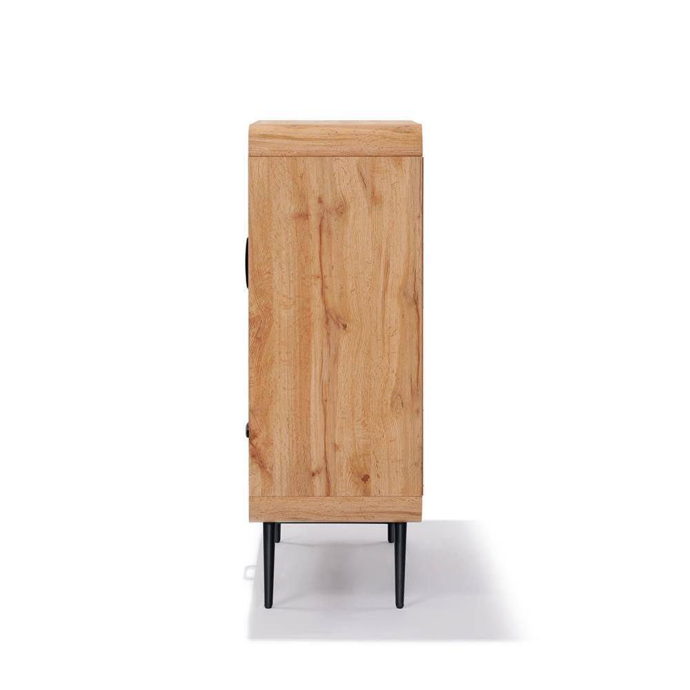 Walnut Oak 45.2" 2-Door 1-Drawer Sideboard Cabinet with Black Metal Legs