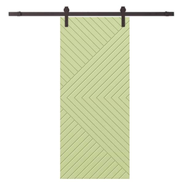 CALHOME Chevron Arrow 34 in. x 84 in. Fully Assembled Sage Green Painted MDF Modern Sliding Barn Door with Hardware Kit