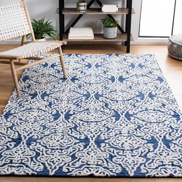Blossom Navy/Ivory 6 ft. x 9 ft. Floral Damask Geometric Area Rug