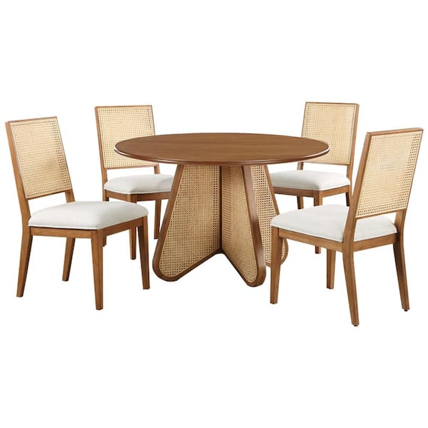 Best Master Furniture Lecce 5-Piece Walnut Wood Rattan Dining Set