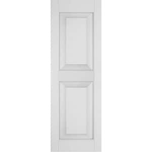 12 in. x 53 in. Exterior Real Wood Pine Raised Panel Shutters Pair Primed