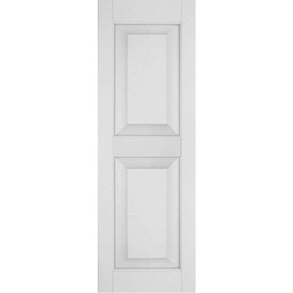 Ekena Millwork 12 in. x 64 in. Exterior Real Wood Pine Raised Panel Shutters Pair Primed