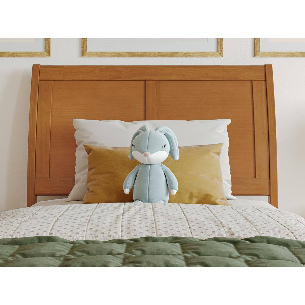 Portland Light Toffee Twin Wood Platform Bed with Upholstered Headboard