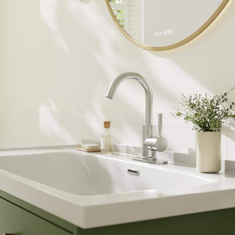 Brushed Nickel Single-Handle Bathroom Faucet with Metal Drain