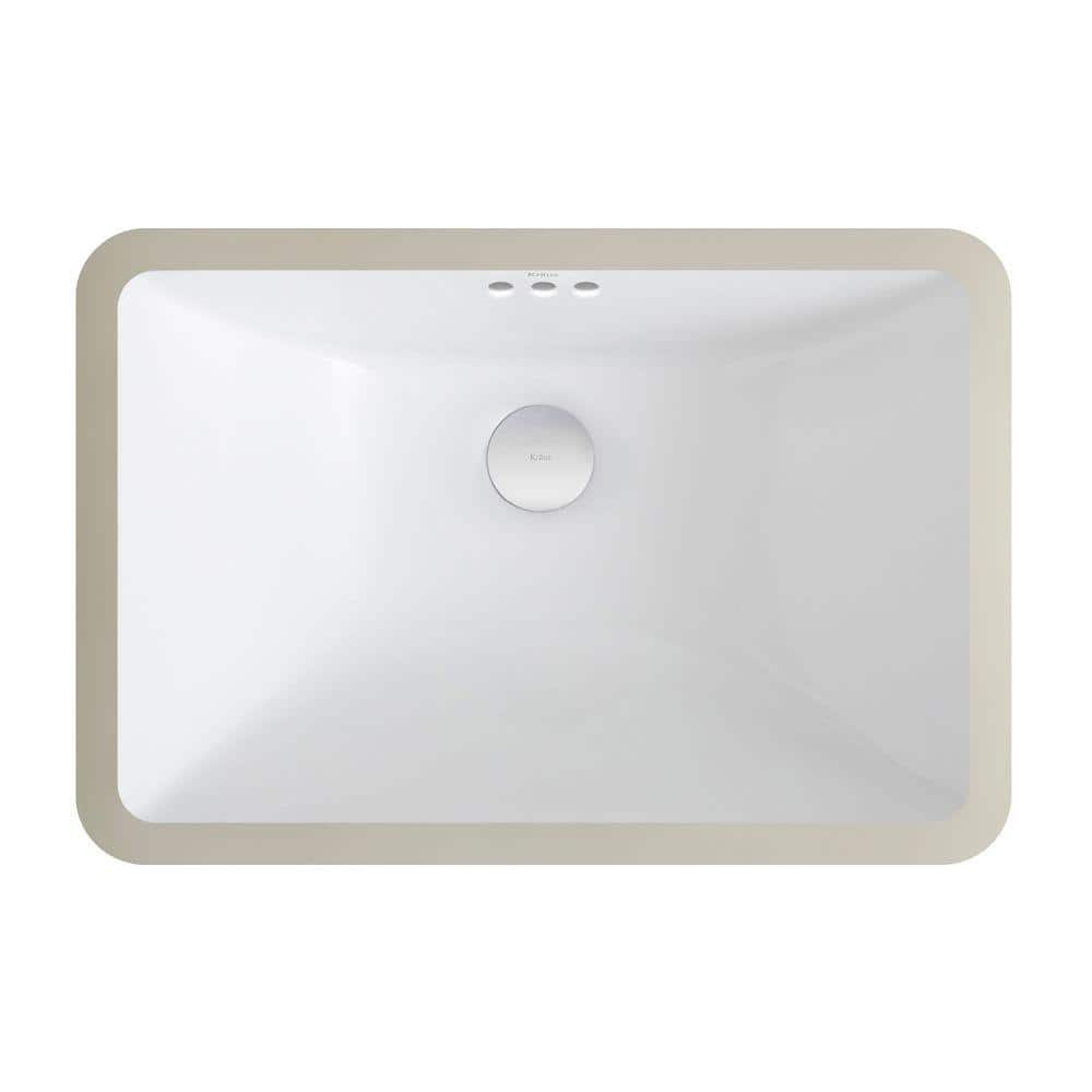 White Vitreous China Rectangular Undermount Bathroom Sink, 20 7/8 in