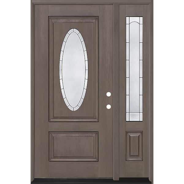 Regency 53 in. x 80 in. 3/4L Oval Empire Glass LHIS Ashwd Mahogany Fiberglass Prehung Front Door w/14in-Full SL 6-9/16