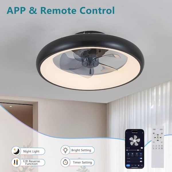 20 in. Black Indoor LED Ceiling Fan with Dimmable Light and Reversible DC Motor, Remote Control
