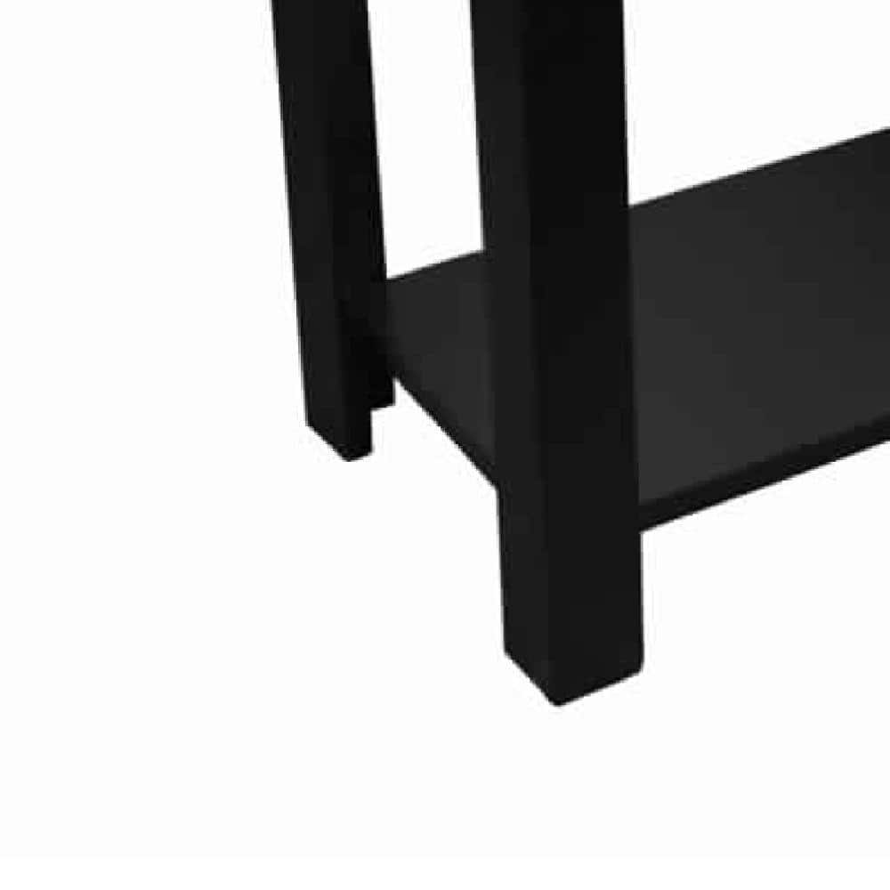 Black Wooden Chairside Table with Bottom Shelf