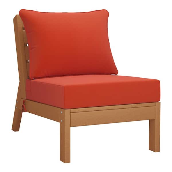 WESTIN OUTDOOR Birchwood Outdoor Patio Deep Seating HDPE Armless Lounge Chair in Teak with Orange Cushions