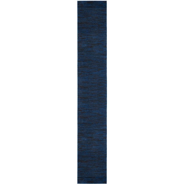 Nourison Essentials 2 ft. x 20 ft. Midnight Blue Solid Contemporary Kitchen Runner Indoor/Outdoor Area Rug
