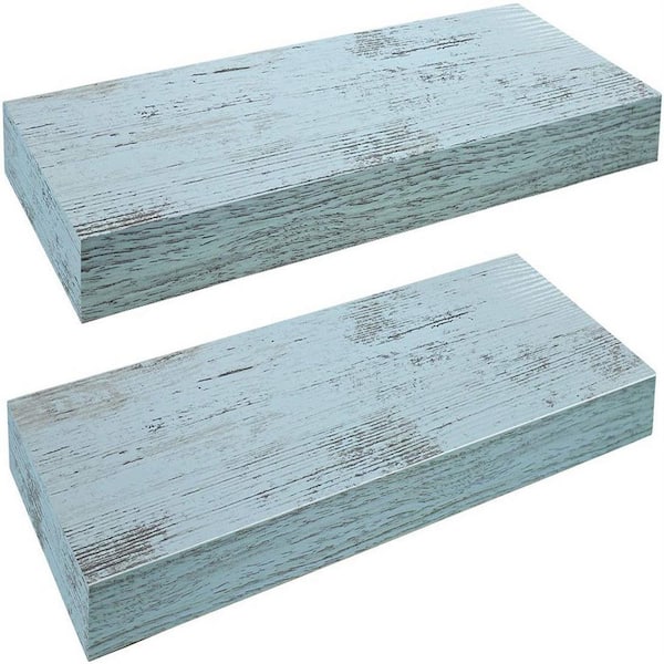 Cubilan 9.25 in. x 23.75 in. x 1.5 in. Blue Wood Decorative Wall Shelves Floating Shelves