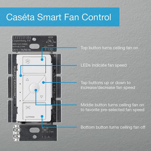 Lutron Caseta Smart Fan Speed Control, for Pull Chain Fans, 1.5-Amp/Single Pole, Light Almond (PD-FSQN-LA)