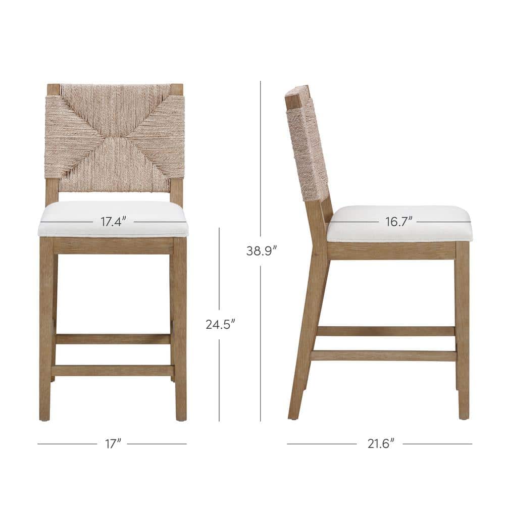 Beacon Bohemian Seagrass and Boucle Counter Height Bar Stools, Set of 4