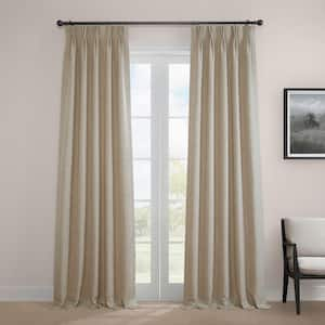 Thatched Tan Beige Pinch Pleated Textured Faux Linen Curtains 25 in. W x 84 in. L Room Darkening Curtains (Single Panel)