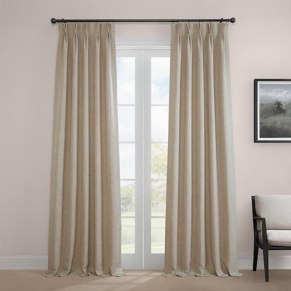 Exclusive Fabrics & Furnishings Thatched Tan Beige Pinch Pleated Textured Faux Linen Curtains 25 in. W x 96 in. L Room Darkening Curtains (Single Panel)