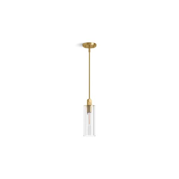Crue 1-Light Brushed Moderne Brass 4 in. Pendant Light with Clear Glass Shade