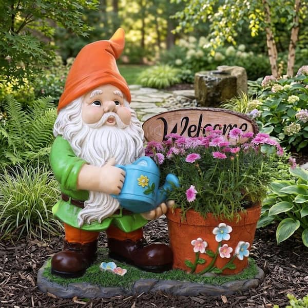 WOQWOQ 25.2 in Orange Resin Outdoor Gnome Flower Pot Planter for