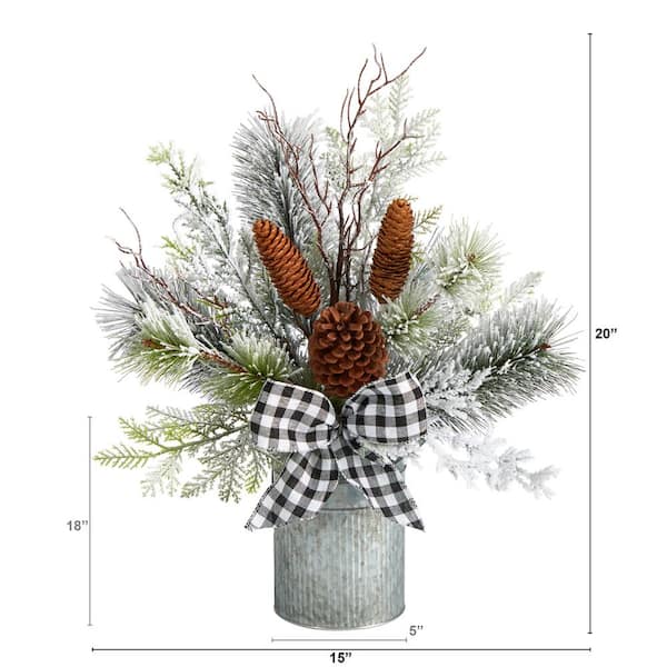 Nearly Natural 20 in. Unlit Holiday Winter Greenery with Pinecones