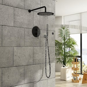 Single-Handle 2-Spray Rain Shower Faucet and Handheld Shower Combo Kit with 10 in. Rain Shower Head in Black with Valve