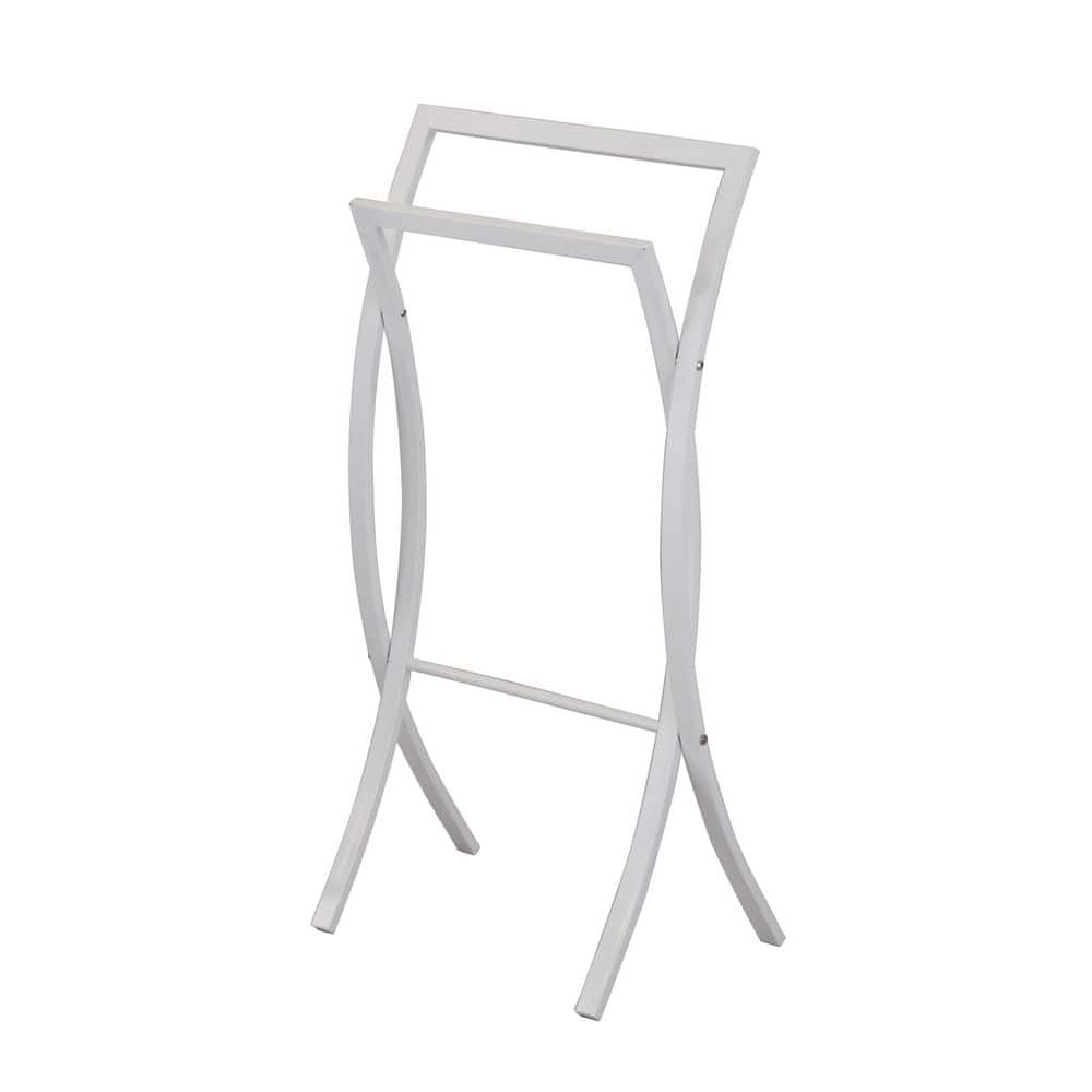 White Metal Freestanding 2-Tier Towel Rack Stand