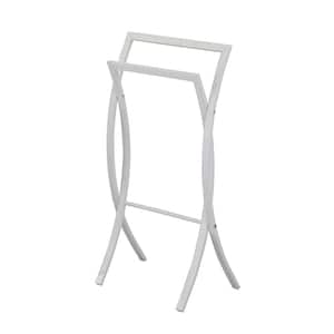 SignatureHome White Finish Material Metal Rusbac Towel Stand With 2 Towel Rack Holders Size: 10.75"W x 18"L x 35.5"H