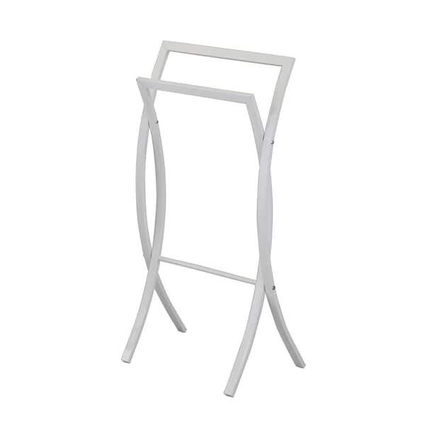 Signature Home SignatureHome White Finish Material Metal Rusbac Towel Stand With 2 Towel Rack Holders Size: 10.75"W x 18"L x 35.5"H